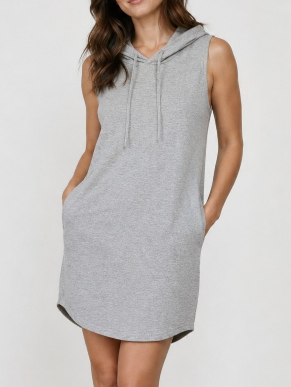 SHEIN Hooded Mini Dress Gray Sz Small Sleeveless Drawstring Hood Pullover Lounge